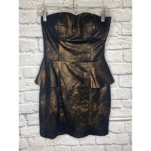 Area Code Black & Metallic Gold Strapless Formal Dress Peplum Sz Small Worn Once